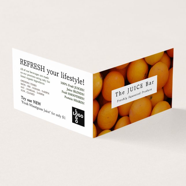 Organic Oranges, Juice Bar, Detailed Business Card (Outside)