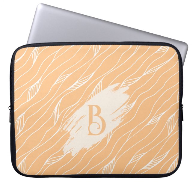 Organic Peach Waves Design, Monogram Customisation Laptop Sleeve (Front)