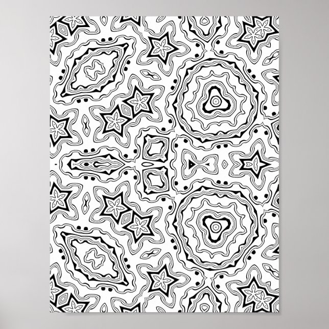 Organic Pebble Mandala Pattern Colouring Page Art Poster (Front)