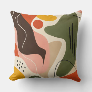 Organic Pink Olive Retro Abstract Cushion