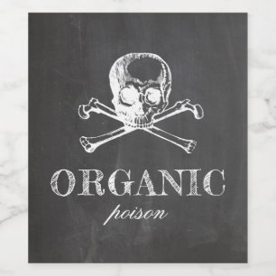 Organic poison. Chalkboard Halloween party. Skull Wine Label