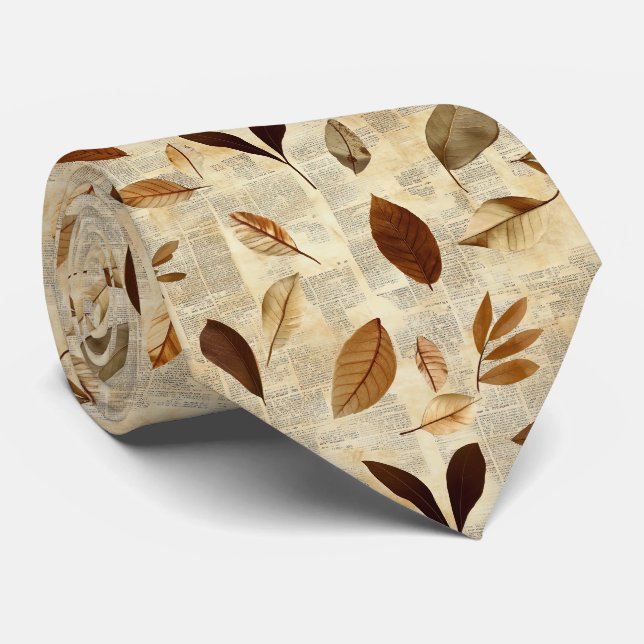 Organic Pressed Leaf in Neutral Tones Tie (Rolled)