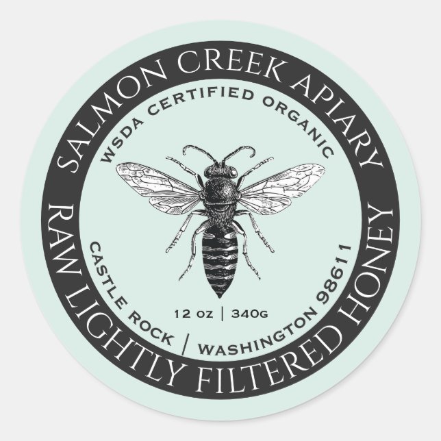 Organic Queen Bee Raw Honey Label (Front)