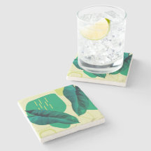 Organic Realistic Leaf Collage Greenery Botanical Stone Coaster