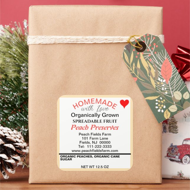 Organic Red Orange Peach Preserves Canning Square Sticker (Holiday)