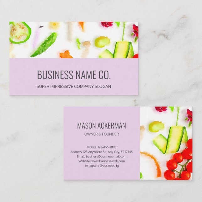 Organic Restaurant Business Cards / Violet BG (Front/Back)