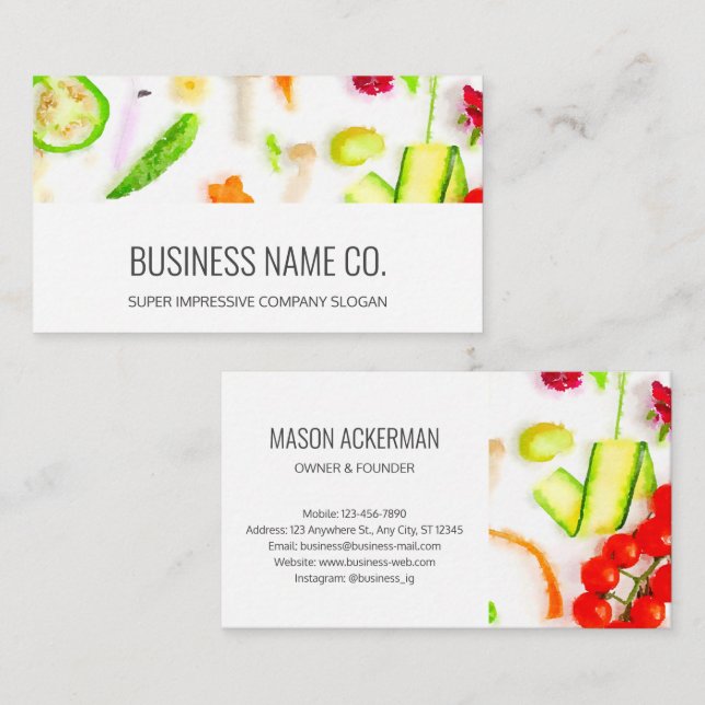 Organic Restaurant Business Cards / White BG (Front/Back)