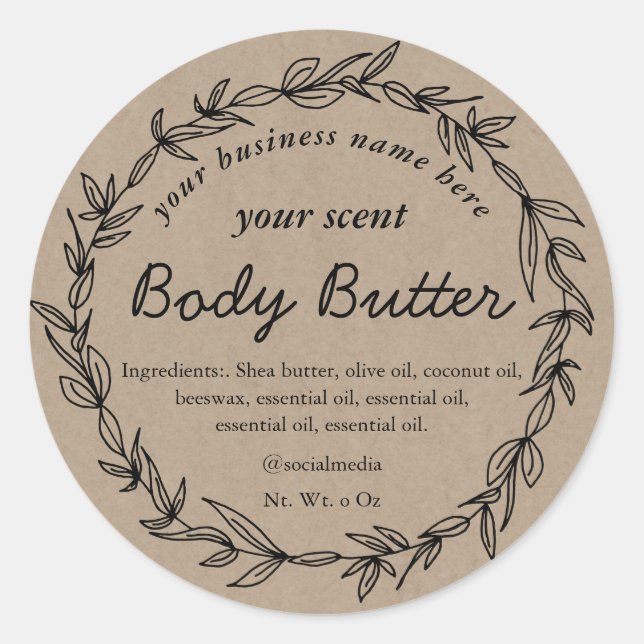 Organic rustic wreath body butter classic round sticker (Front)