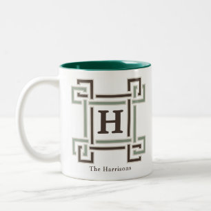 Organic Sage Chocolate Family Est Monogram Two-Tone Coffee Mug