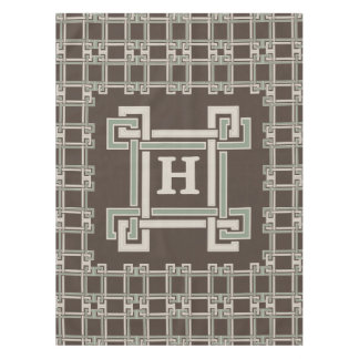 Organic Sage Chocolate Greek Key Monogram Tablecloth