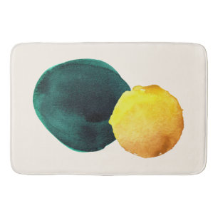 Organic Shape Abstract Watercolor Yellow Green  Bath Mat