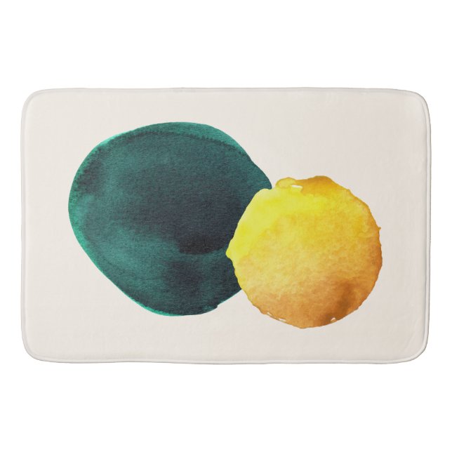 Organic Shape Abstract Watercolor Yellow Green  Bath Mat (Front)