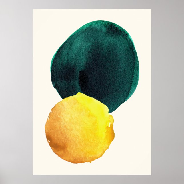 Organic Shape Abstract Watercolor Yellow Green Poster (Front)