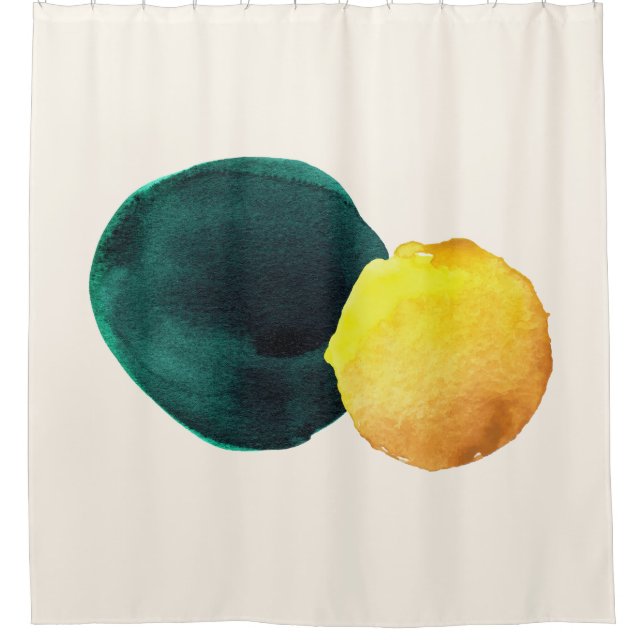 Organic Shape Abstract Watercolor Yellow Green Shower Curtain (Front)