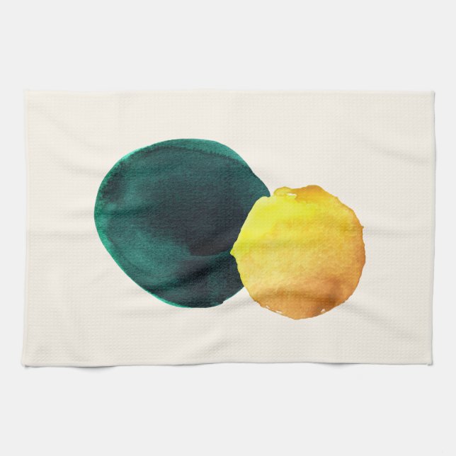 Organic Shape Abstract Watercolor Yellow Green Tea Towel (Horizontal)