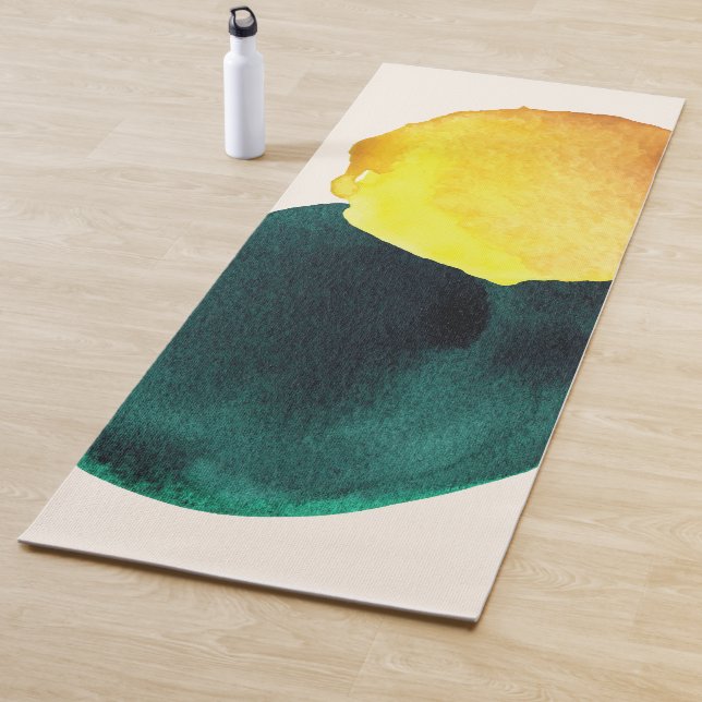 Organic Shape Abstract Watercolor Yellow Green Yoga Mat (In Situ)