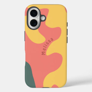 Organic Shaped Pink Coral Green Personalised Name iPhone 16 Case