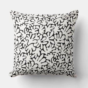 Organic Shapes Abstract 240822 - White on Black Cushion