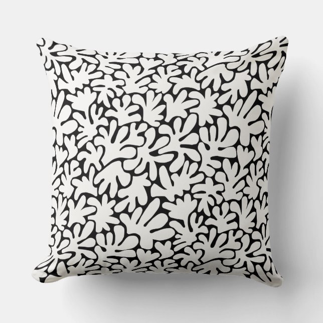 Organic Shapes Abstract 240822 - White on Black Cushion (Front)