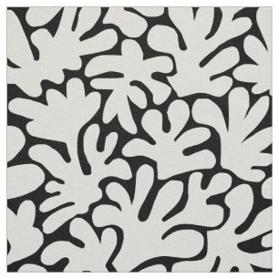 Organic Shapes Abstract 240822 - White on Black Fabric