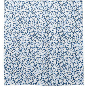 Organic Shapes Abstract 240822 - White on Indigo Shower Curtain