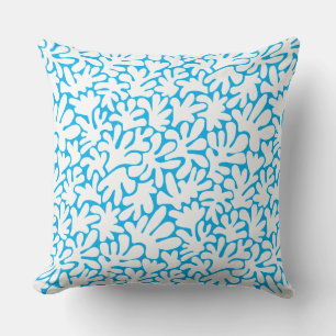 Organic Shapes Abstract 240822 - White on Sky Blue Cushion