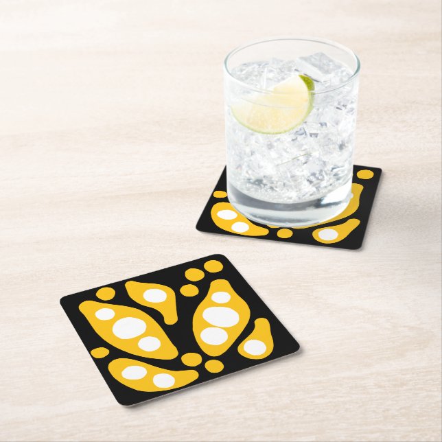 Organic shapes abstract flow square paper coaster (Insitu)
