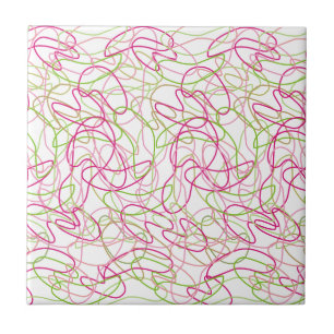 Organic Shapes in Pink, Gold and Green White Backg Tile