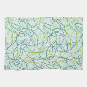 Organic Shapes in Teal, Gold, and Green on Teal Tea Towel