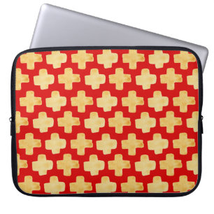 Organic shapes naive pattern with golden crosses o laptop sleeve