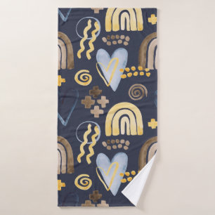 Organic shapes naive pattern with rainbow, heart. bath towel