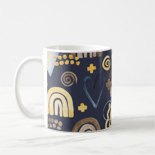 Organic shapes naive pattern with rainbow, heart.  coffee mug