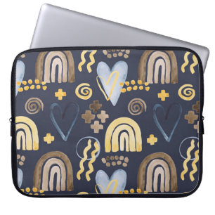 Organic shapes naive pattern with rainbow, heart.  laptop sleeve