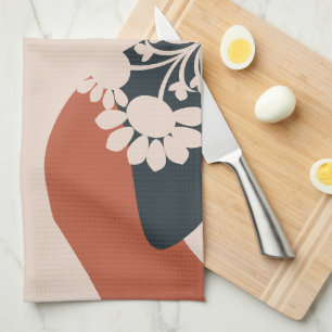 Organic Shapes Warm Tones Bohemian Floral Tea Towel