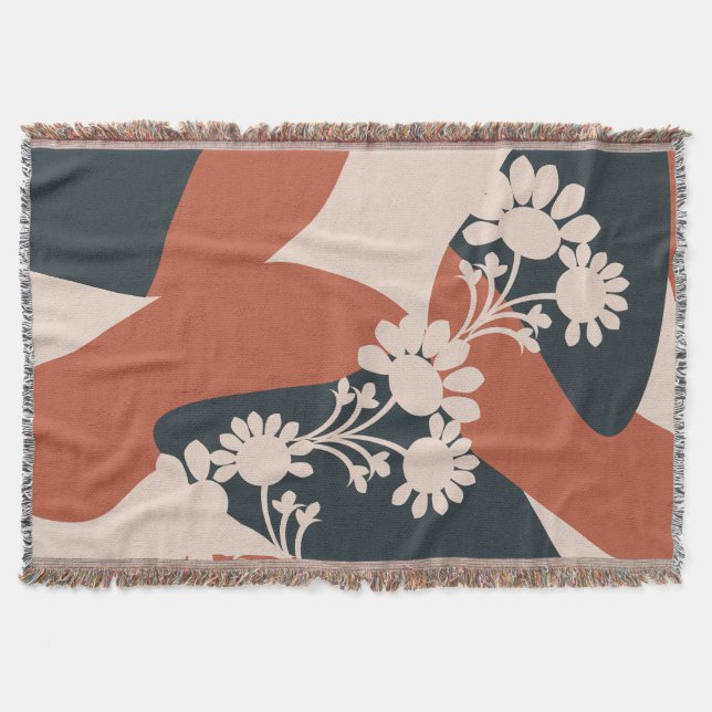 Organic Shapes Warm Tones Bohemian Floral Throw Blanket (Front)