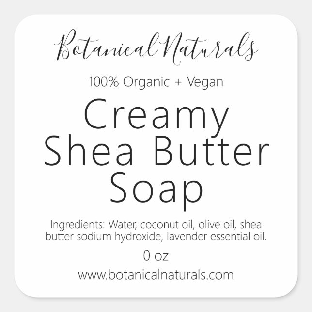 Organic Shea Butter Homemade Soap Simple Labels (Front)