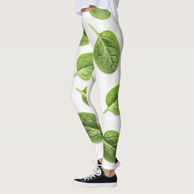 Organic Spinach Leaf Seamless Pattern Leggings (Left)