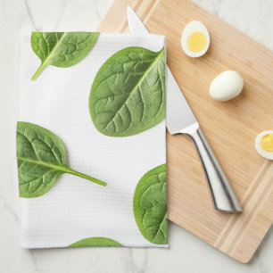 Organic Spinach Leaf Seamless Pattern Tea Towel