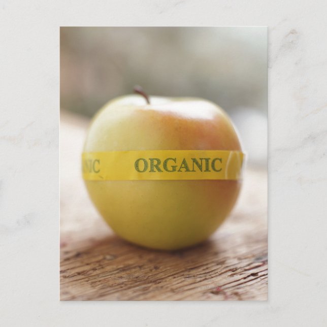 Organic sticker on apple postcard (Front)