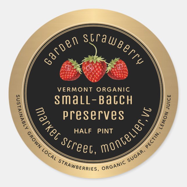 Organic Strawberry Preserves Farmers Market Label  (Front)