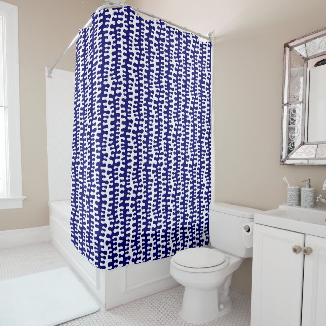 Organic Stripes - Deep Navy Shower Curtain (In Situ)
