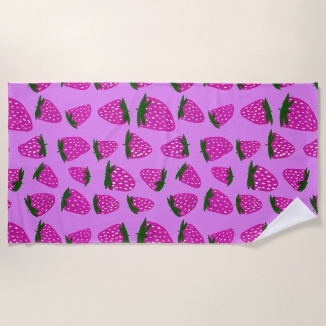 Organic summer strawberries purple  beach towel (Front)