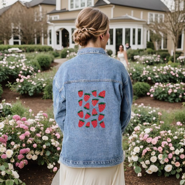 Organic summer strawberries - red and green denim jacket (Wedding Back)