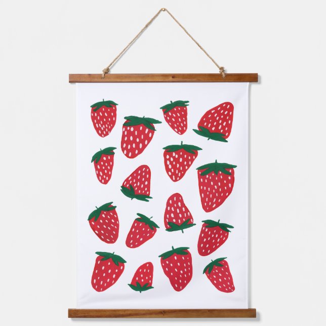 Organic summer strawberries - red and green hanging tapestry (Front)