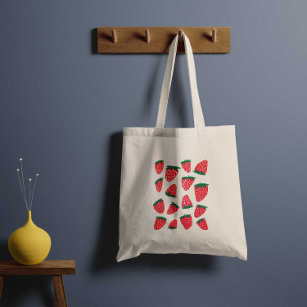 Organic summer strawberries - red and green tote bag