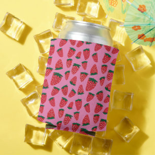 Organic summer strawberries red on pink background can cooler