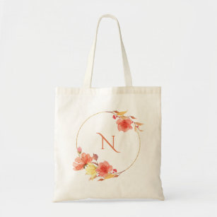 Organic Sunset Floral Monogram Tote Bag