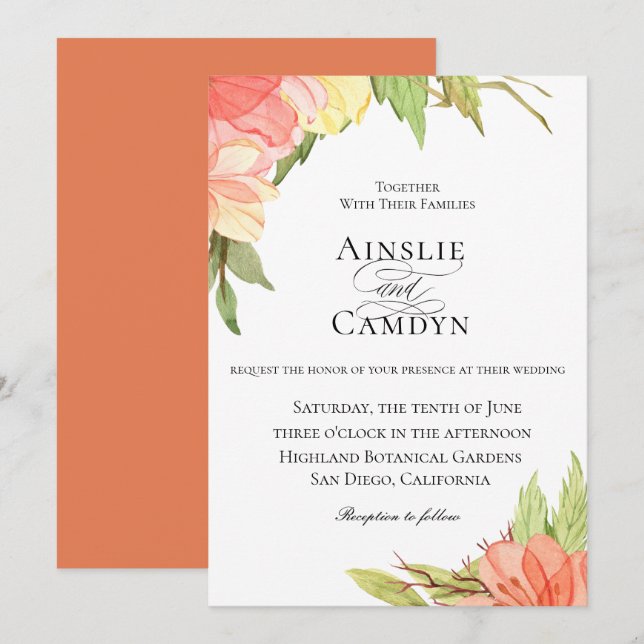 Organic Sunset Floral Wedding Invitation (Front/Back)