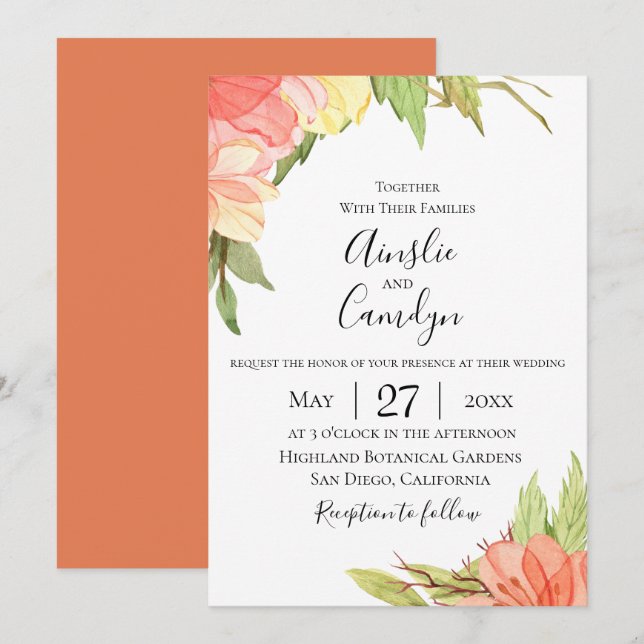 Organic Sunset Floral Wedding Invitation (Front/Back)