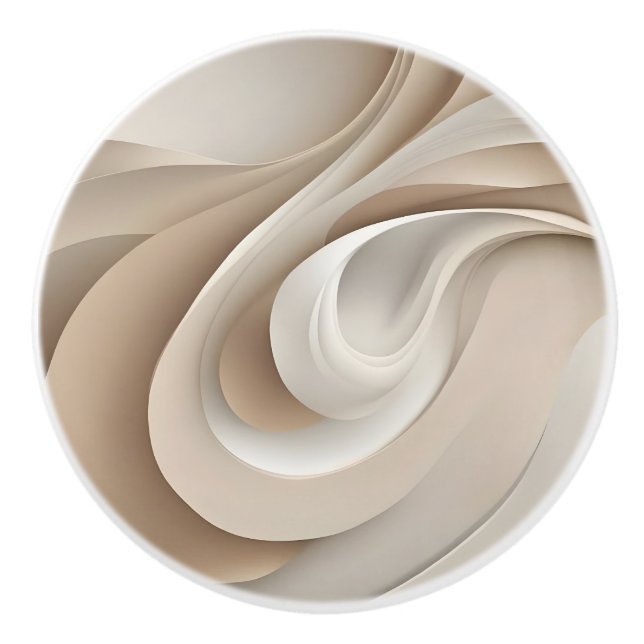 "Organic Swirl" | Beige Abstract Art Ceramic Knob (Front)